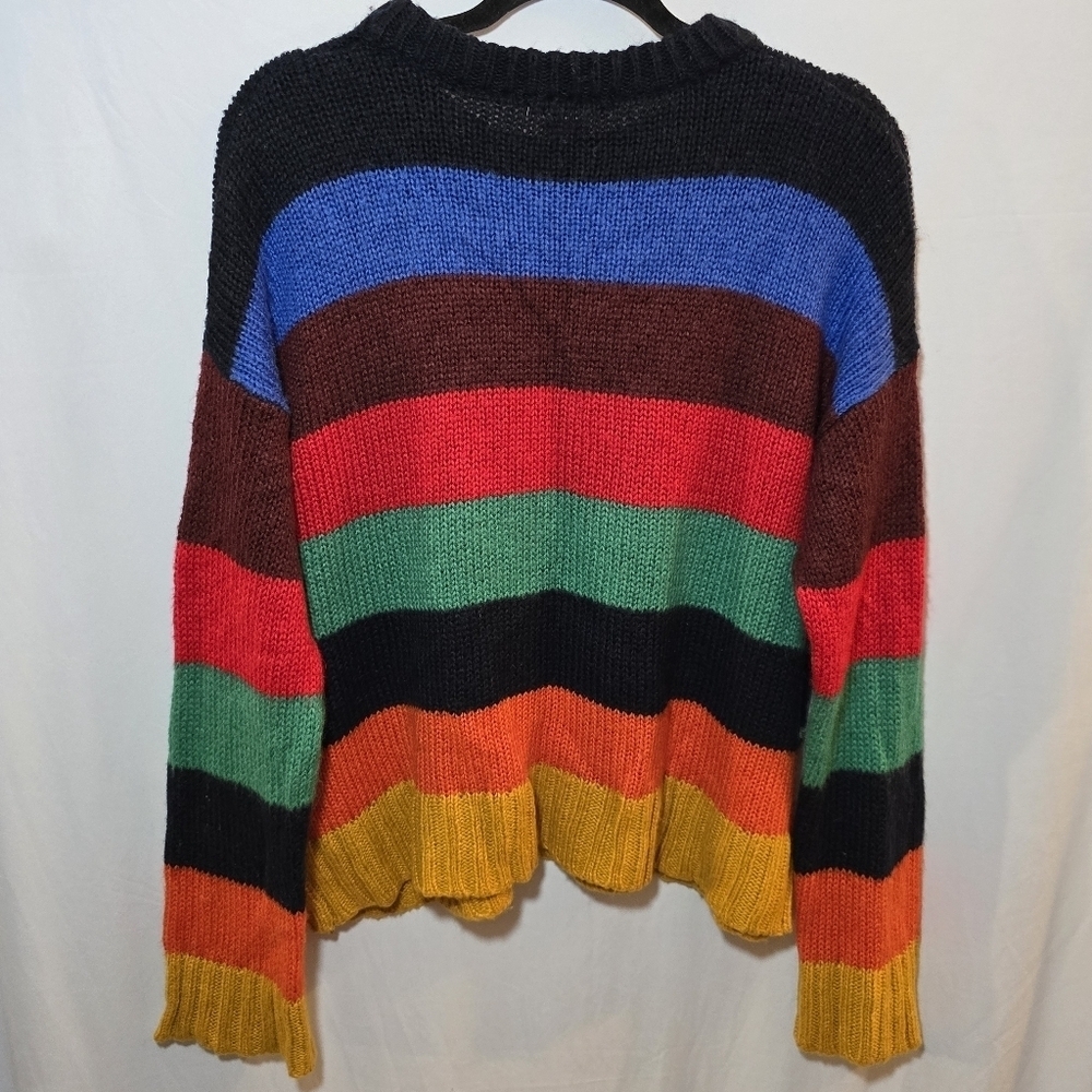 Urban Outfitters Oversized Colorul Stripe Sweater Rainbow 80s Punky Brewster, M - Picture 7 of 8